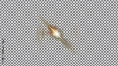 Very subtle pale golden lens flare effect with soft angled light streak and delicate elongated shape, gentle minimal illumination design element on transparent PNG background.