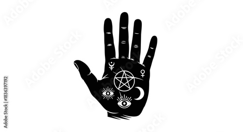 Mystical Hand with Symbols A Spiritual and Esoteric Illustration.