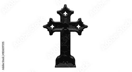 Ornate Black Cross Isolated on White Background.