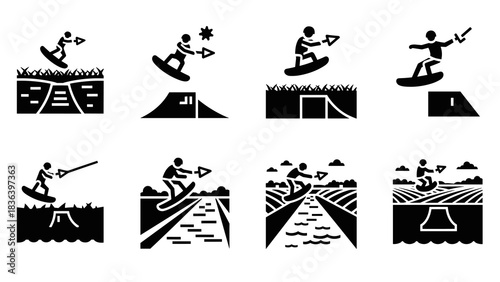 Dynamic wakeboarding silhouettes: thrilling water sport action variations