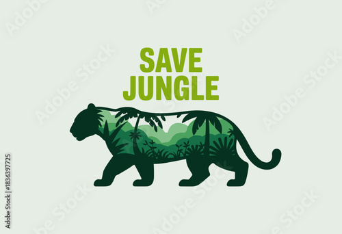 This striking design emphasizes the importance of saving jungles, showcasing a tiger blended with lush greenery, symbolizing the need for wildlife and habitat protection.