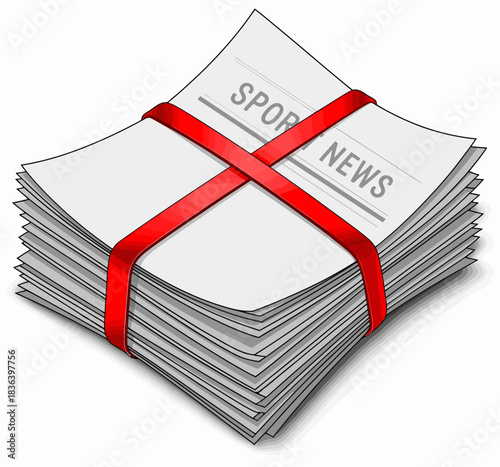 A stack of newspapers neatly tied with a red ribbon, symbolizing the importance of news and media while portraying an organized collection of informative content.