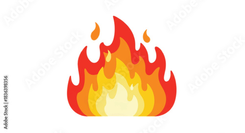Vibrant Cartoon Fire Flame Illustration on White Background.