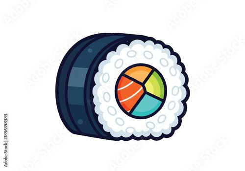 Delicious Sushi Roll with Colorful Fillings and White Rice.