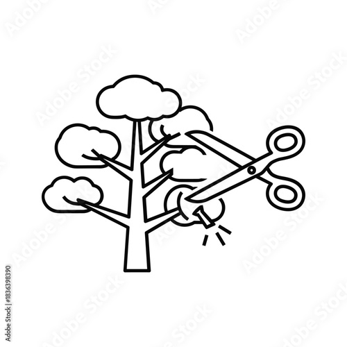 Tree pruning with scissors line icon
