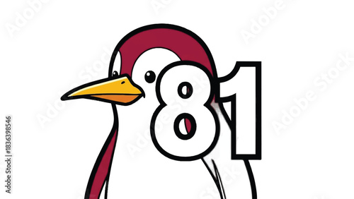 Cute Penguin Character with Number 81 on its Chest.