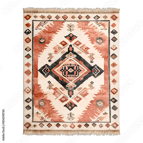 Southwestern tribal geometric area rug, handwoven wool vector
