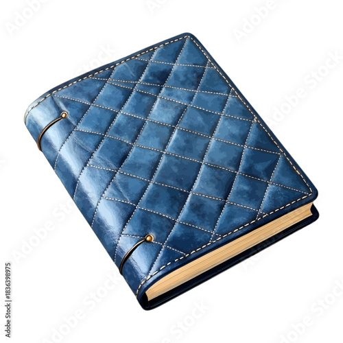 Watercolor blue quilted leather journal book, diary, vector
