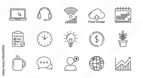 Minimalist Line Icons Set for Business, Technology, Communication, Planning, and Finance