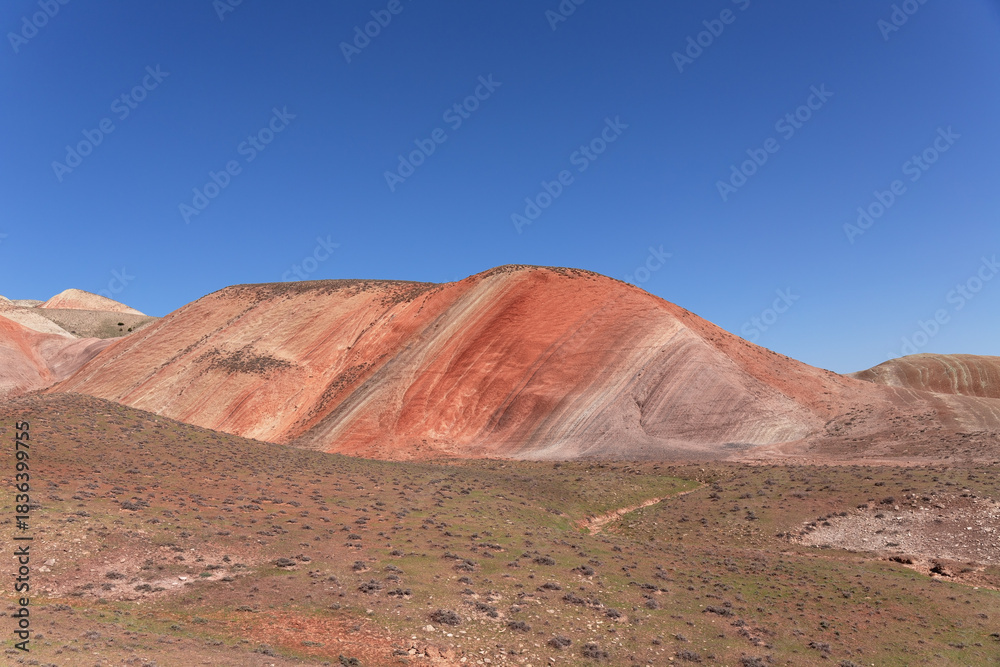 Fototapeta premium Beautiful mountains with red soil in Khizi. Azerbaijan.