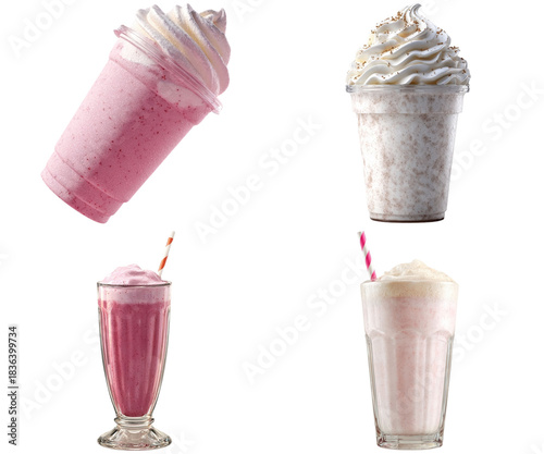 Milkshakes drinks dessert sweet strawberry cream set