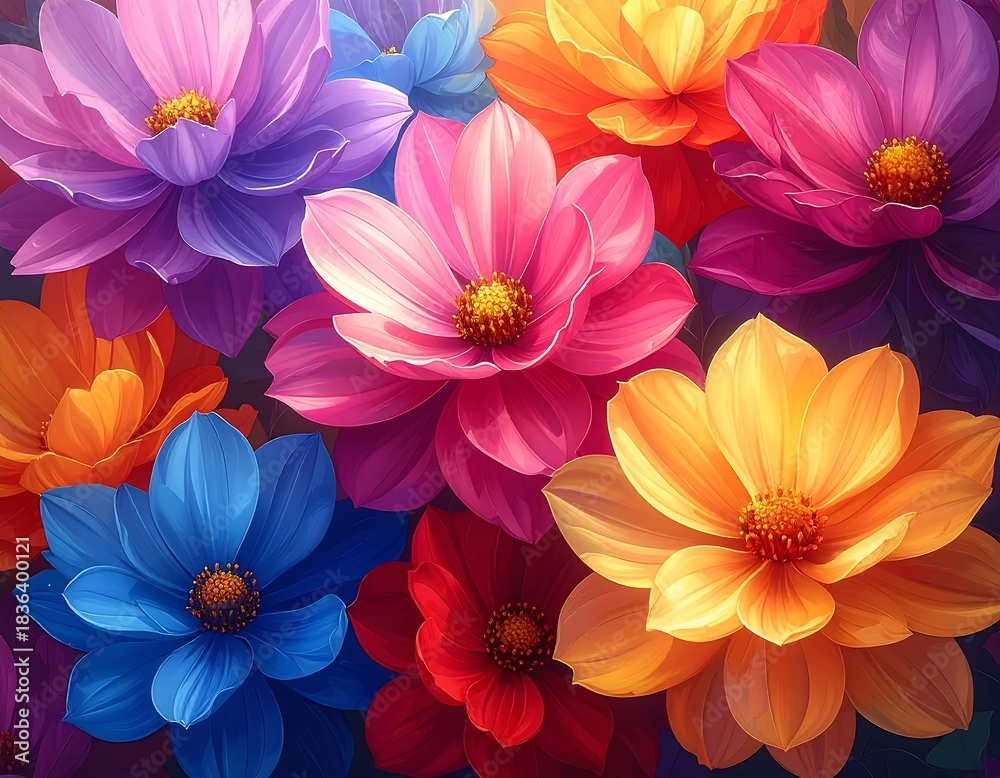 Obraz premium Colorful floral arrangement glowing with vivid beauty high resolution wallpaper