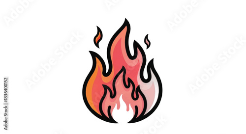 Fiery flames illustration with vibrant colors and bold outlines on white background.