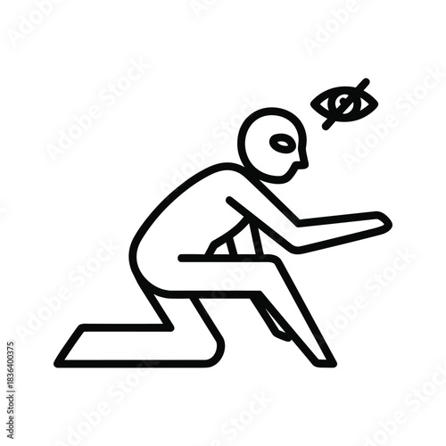 Stealth and Privacy Icon with Crouching Figure and Hidden Eye Symbol
