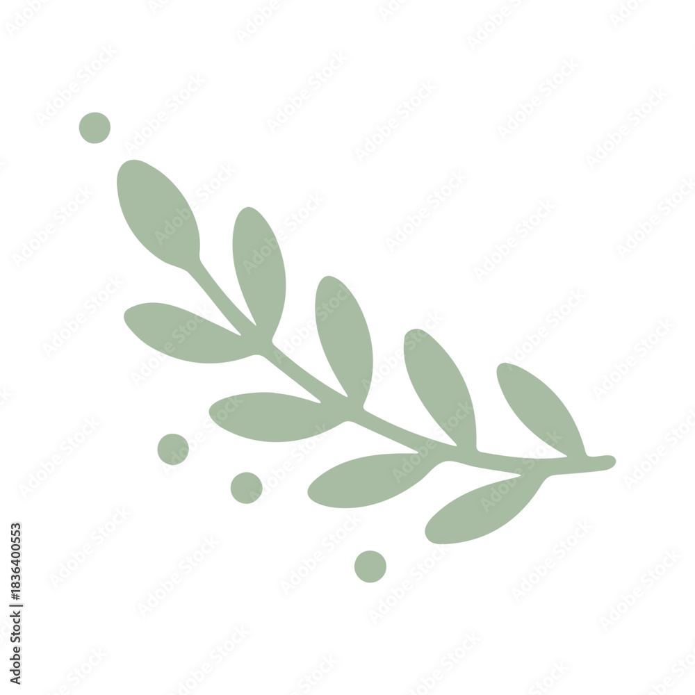 custom made wallpaper toronto digitalIllustration of a simple light green branch with leaves and dots on a white background design element