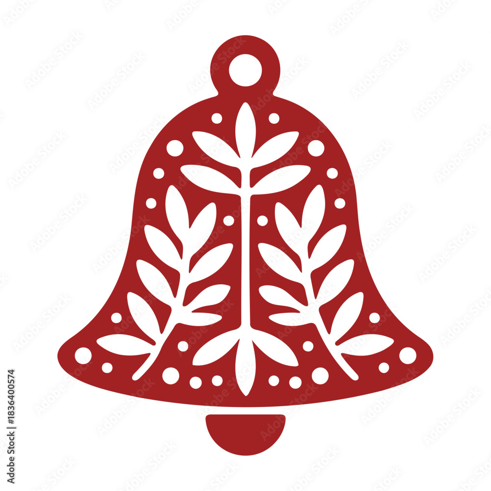 custom made wallpaper toronto digitalIllustration of a red christmas bell with white floral design and a circular hanging loop at the top