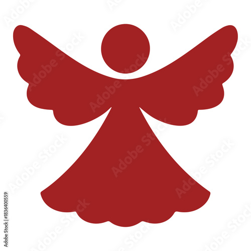 Illustration of a red angel with large wings and a circular head on a white background image view