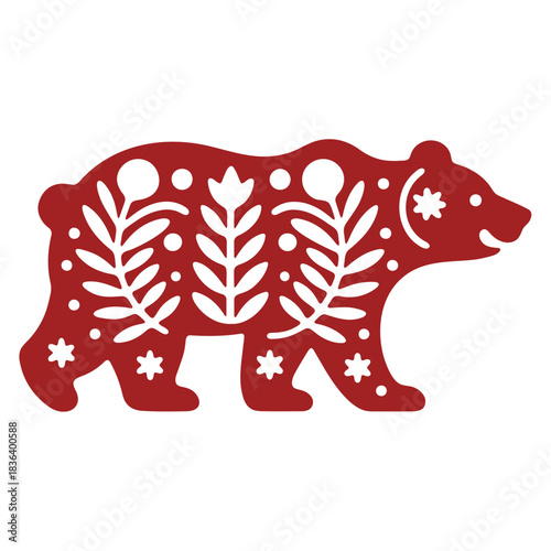 Wallpaper Mural Red decorative bear silhouette with floral and star cutouts on a white background illustration art Torontodigital.ca