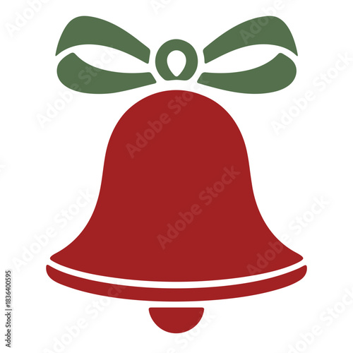 Illustration of a red christmas bell with a green bow on top against a white background image design