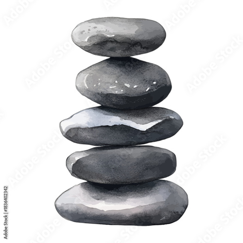 Canvas Print Stacked grey stones, zen rock cairn, watercolor vector