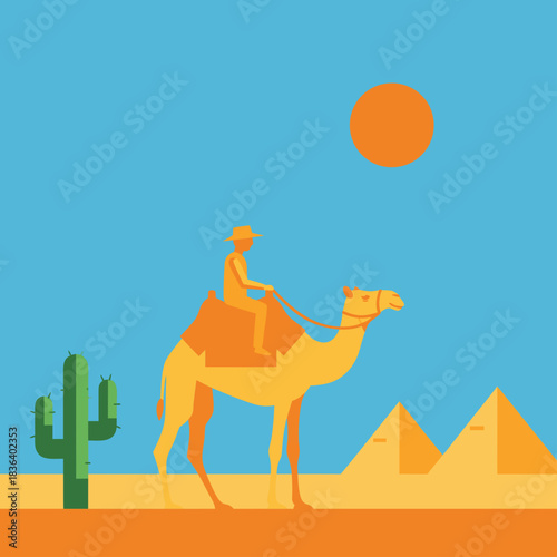 Flat Desert Safari Camel Ride Illustration