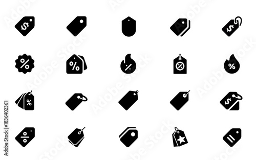 Discount Promotion Icon Set, Price Tag and Sale Label Vector Symbol Collection