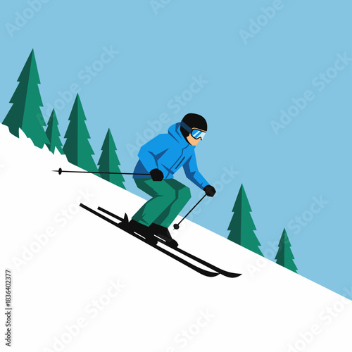 Flat Winter Skiing Illustration