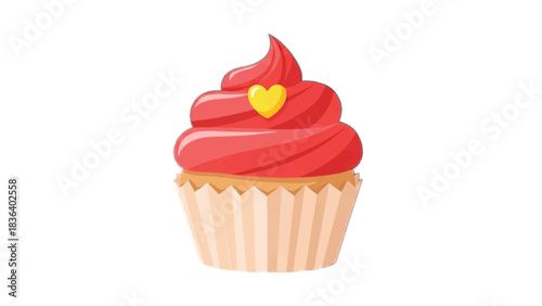 Delicious Red Cupcake with Yellow Heart Topping.