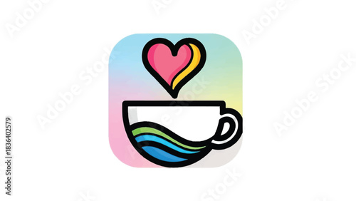Heart Shaped Steam Rising From Coffee Cup With Colorful Liquid.