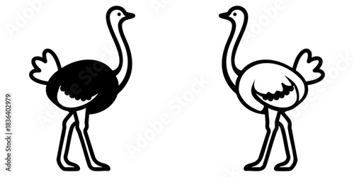 Two ostriches standing in a simple bold wildlife illustration style representing exotic birds and nature.