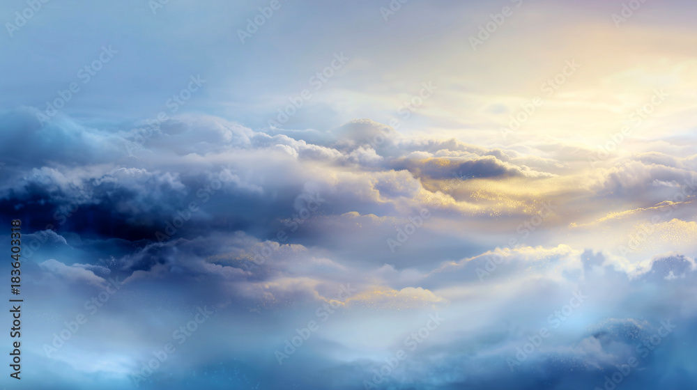 Obraz premium 金色に輝く幻想的な雲の空背景