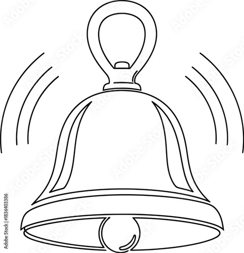 Simple line art illustration of a ringing bell on a clean white background