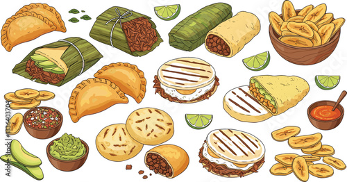 A vibrant collection of latin american street food and snacks