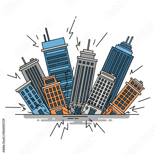 Collapsing Buildings Cityquake Illustration
