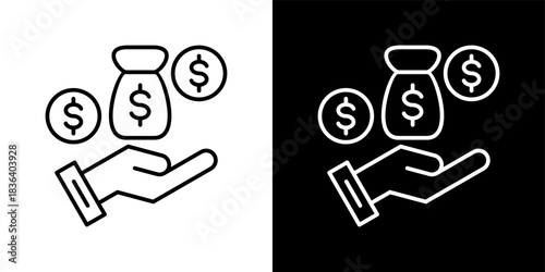 Commission icon set in outline black and white style vector illustration