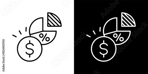 Dividend icon set in outline black and white style vector illustration