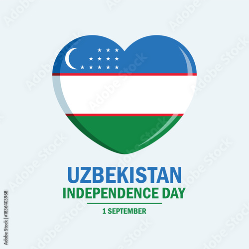 Free Download Uzbekistan Independence Day poster vector illustration. Uzbekistan flag in heart shape icon. Uzbekistan flag love symbol. Template for background, banner, card. September 1. Important day - GFXLoad