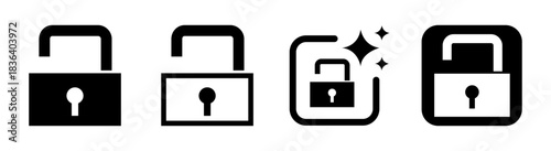 Unlock icon illustration showing an open release sign symbolizing unprotected access in black on a transparent vector design