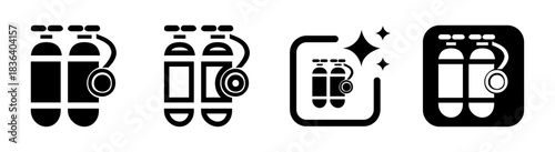 Oxygen tanks icon for underwater diving and deep sea breathing in a clean black transparent vector illustration