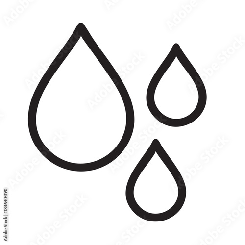 Outline illustration of three water drops with transparent backgrounds on white surface