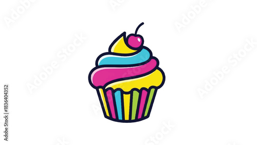 Colorful Cupcake with Cherry on Top.