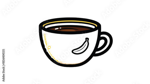 A simple illustration of a coffee cup with a banana symbol.