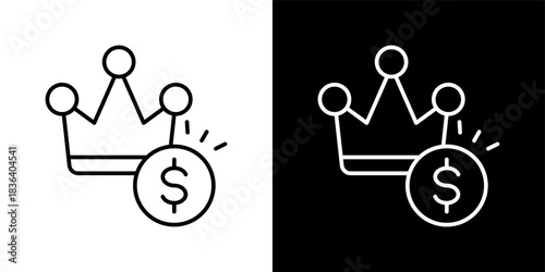 Royalty icon set in outline black and white style vector illustration