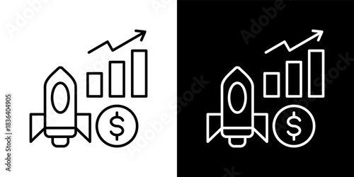 Startup Funding icon set in outline black and white style vector illustration
