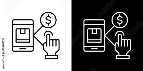 E Commerce icon set in outline black and white style vector illustration