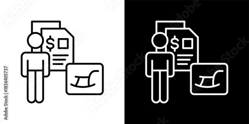 Pension icon set in outline black and white style vector illustration