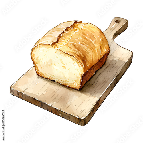 Sliced white bread loaf on wooden cutting board, vector
