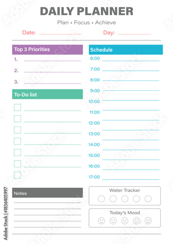 Pastel Daily Planner PDF – Colorful Minimal Minimalist Printable Template