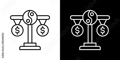 Balance icon set in outline black and white style vector illustration