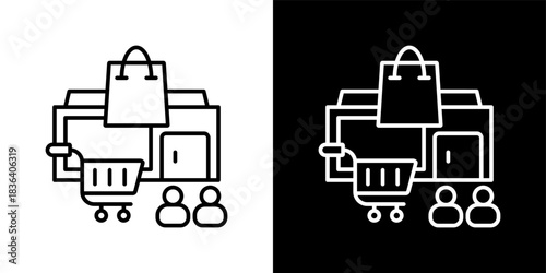 Shopping icon set in outline black and white style vector illustration
